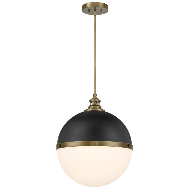 Image 1 Minka-Lavery Vorey 1-Light Black and Oxidized Aged Brass Pendant