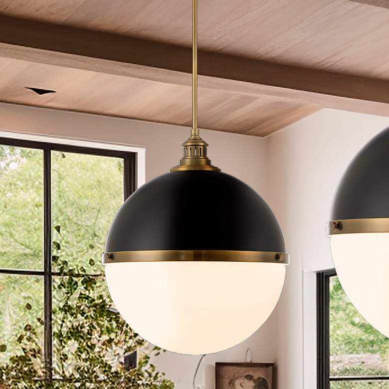 Image 1 Minka-Lavery Vorey 1-Light Black and Oxidized Aged Brass Pendant