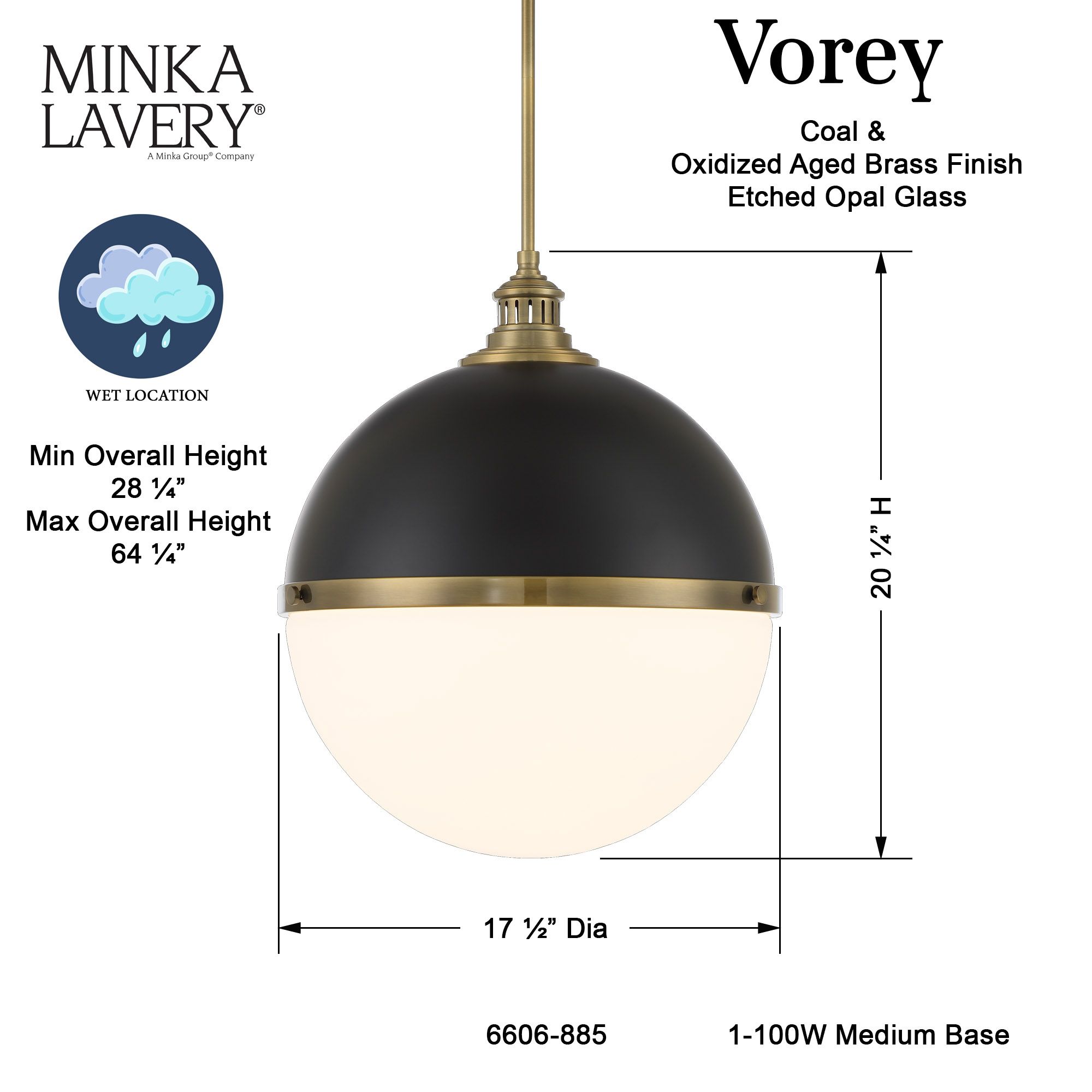 Minka-Lavery Vorey 1-Light Black and Oxidized Aged Brass Pendant