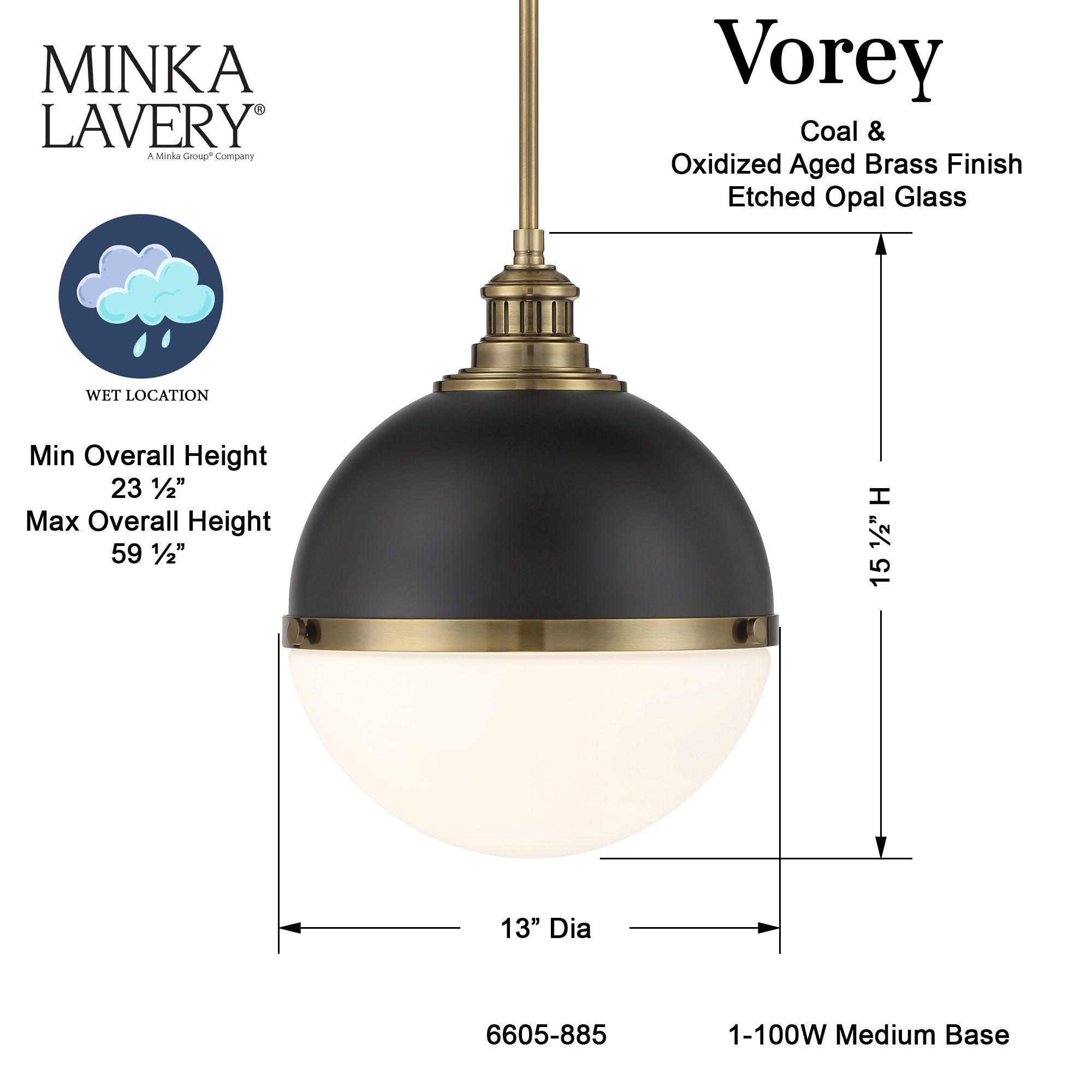Image 4 Minka-Lavery Vorey 1-Light Coal and Oxidized Aged Brass Pendant more views