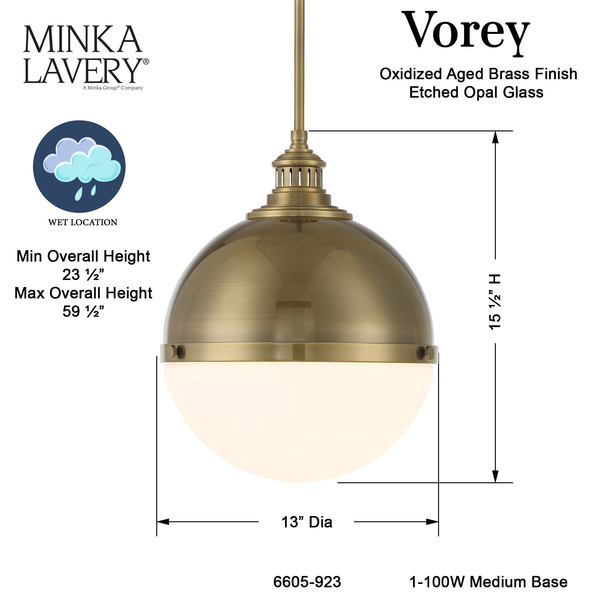 Minka-Lavery Vorey 1-Light Oxidized Aged Brass Pendant