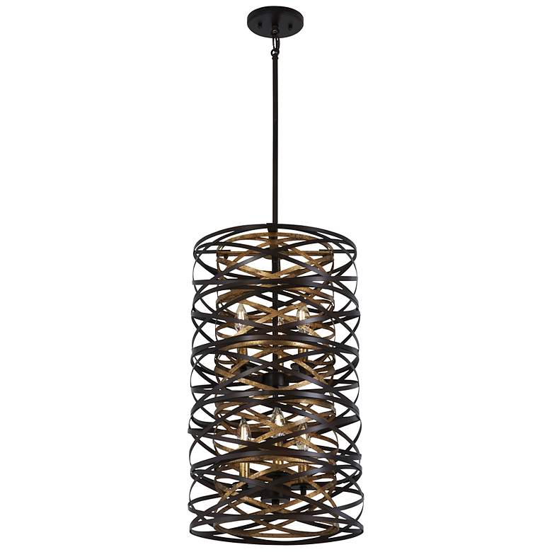 Image 2 Minka Lavery Vortic Flow 14" 6-Light Bronze and Mosaic Gold Pendant