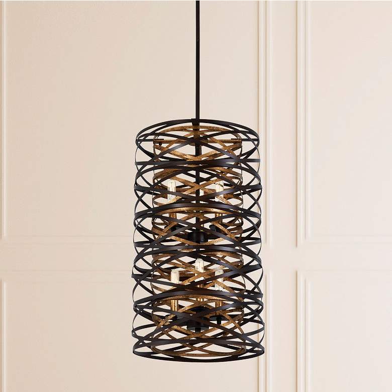Image 1 Minka Lavery Vortic Flow 14" 6-Light Bronze and Mosaic Gold Pendant