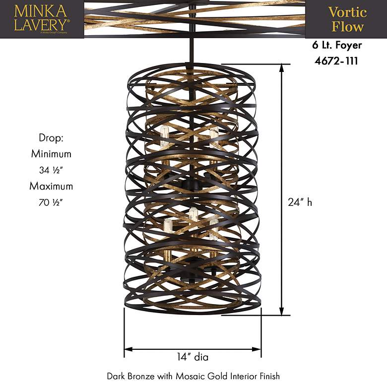Image 7 Minka Lavery Vortic Flow 14" 6-Light Bronze and Mosaic Gold Pendant more views
