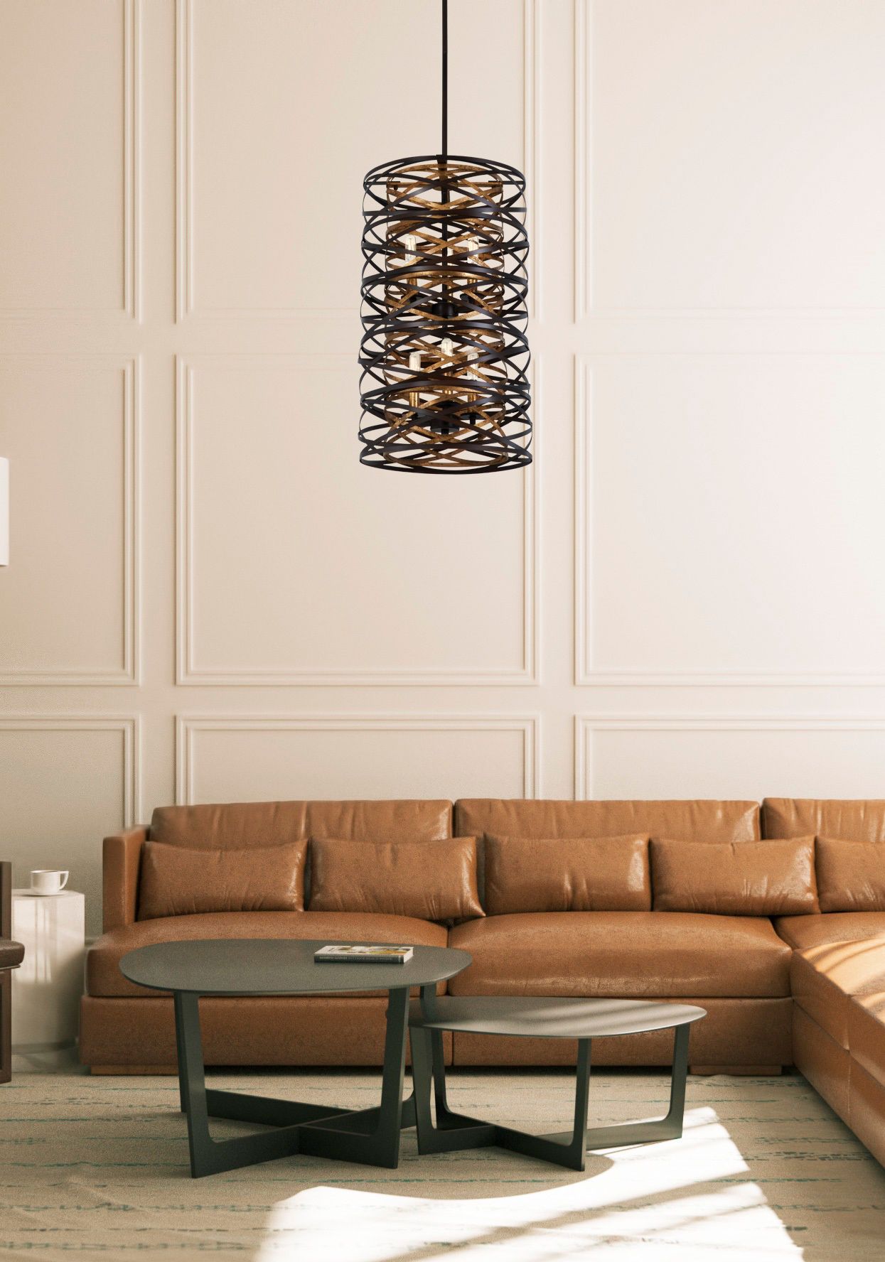 Minka Lavery Vortic Flow 14" 6-Light Bronze and Mosaic Gold Pendant