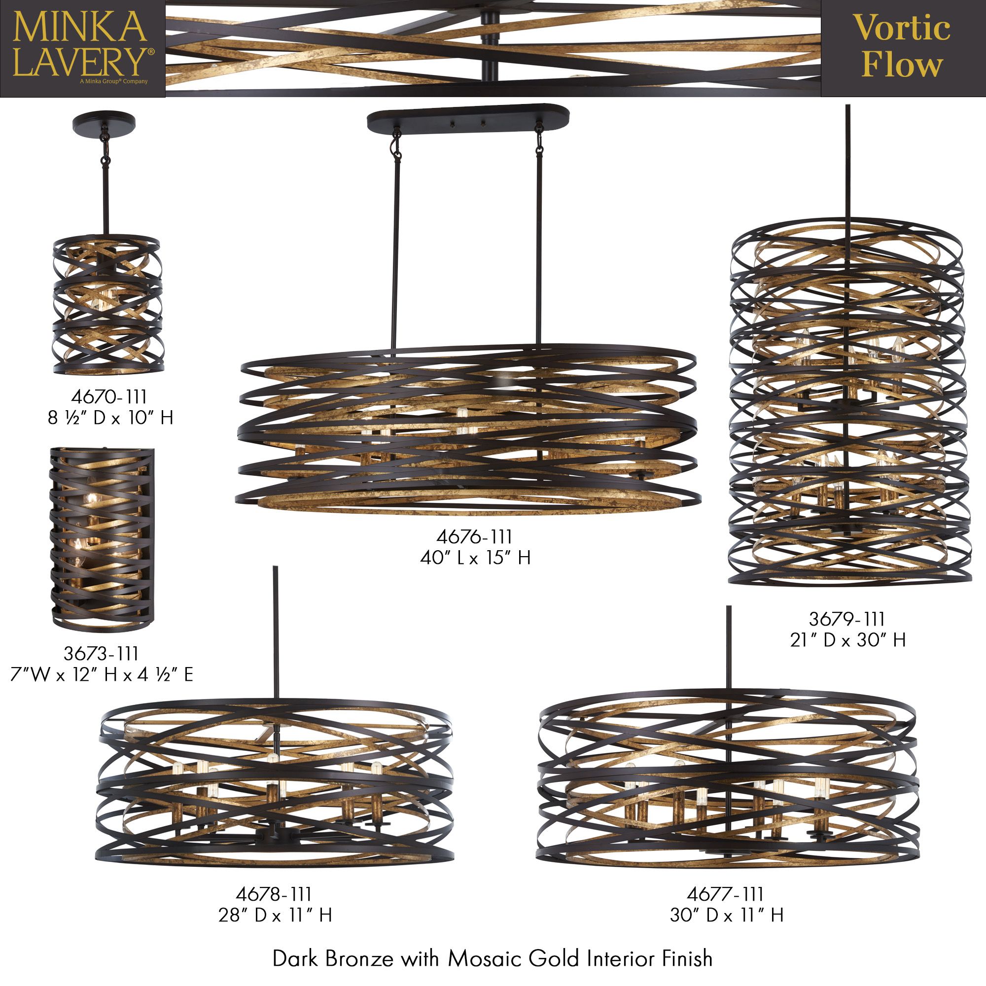 Minka Lavery Vortic Flow 14" 6-Light Bronze and Mosaic Gold Pendant