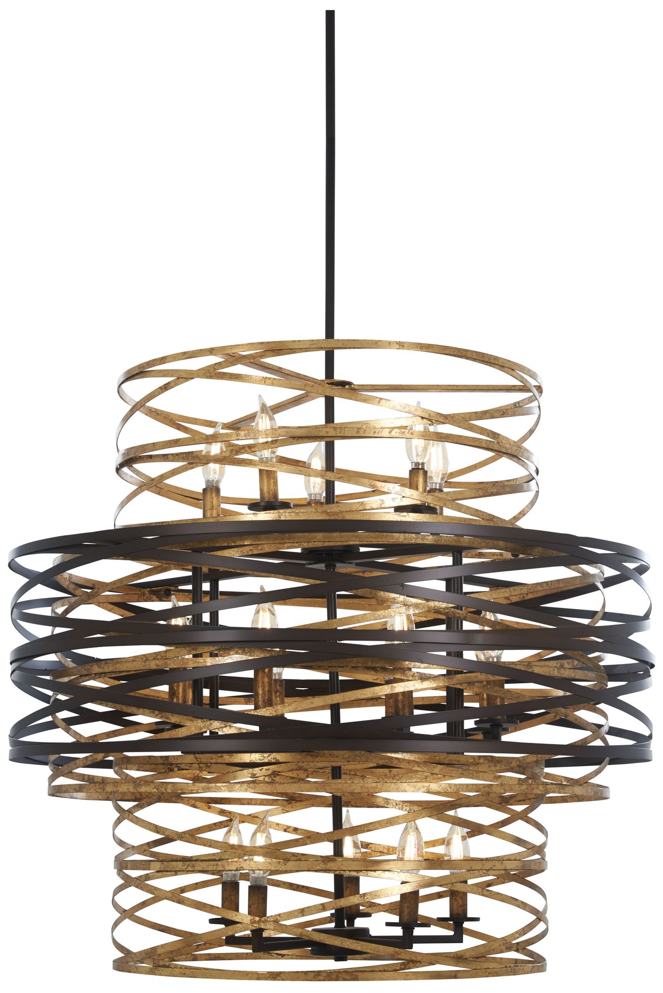 Minka-Lavery Vortic Flow 18-Light Dark Bronze and Mosaic Gold Chandelier