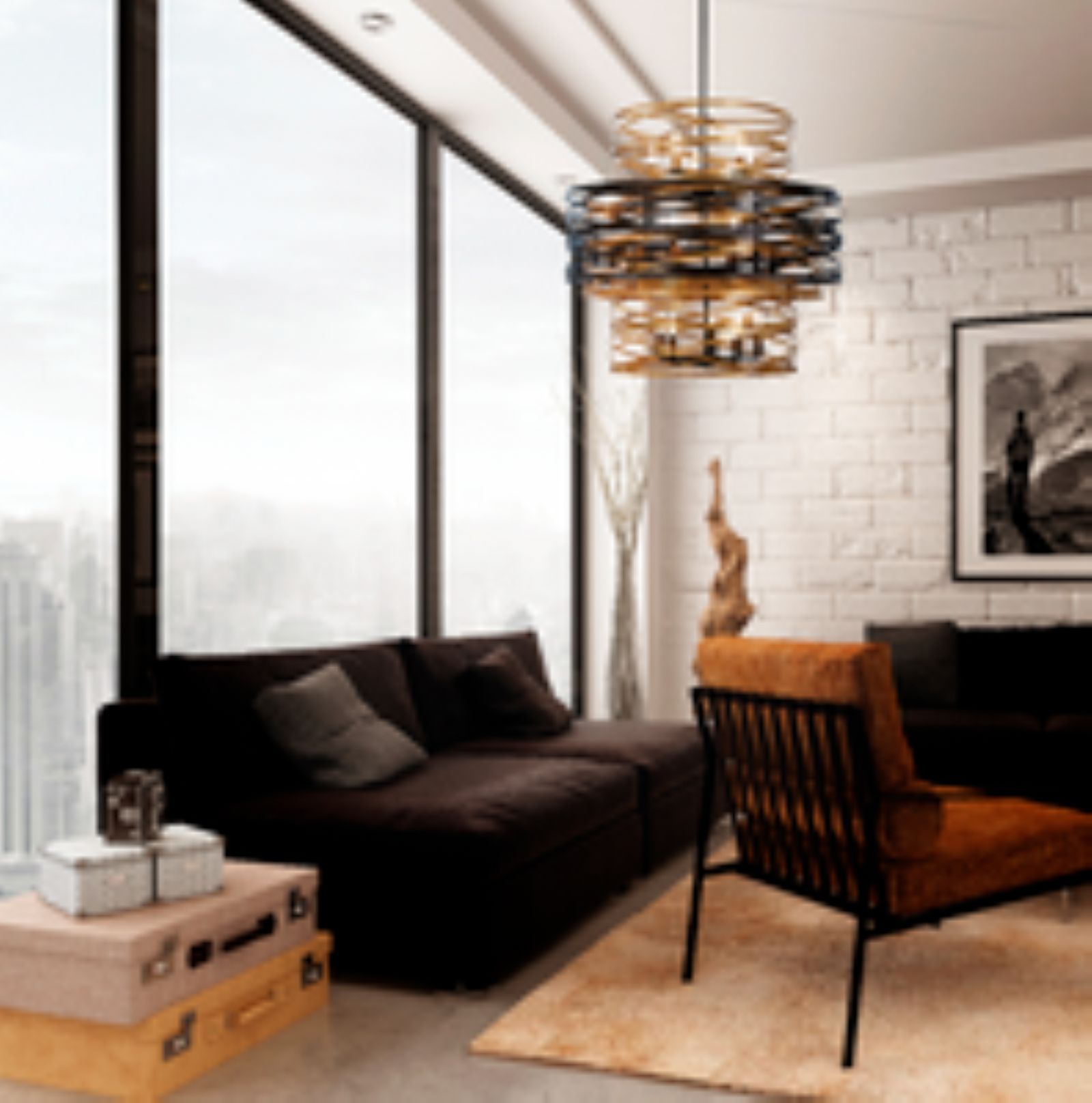 Image 5 Minka-Lavery Vortic Flow 18-Light Dark Bronze and Mosaic Gold Chandelier more views