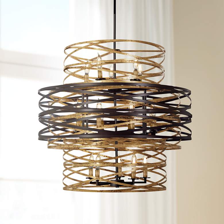 Image 1 Minka Lavery Vortic Flow 30 inch Bronze and Gold 18-Light Modern Pendant