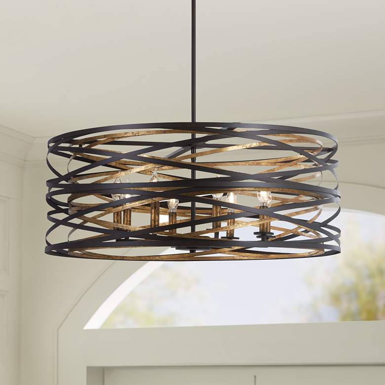 Image 1 Minka-Lavery Vortic Flow 30" Wide 8-Light Bronze and Gold Pendant
