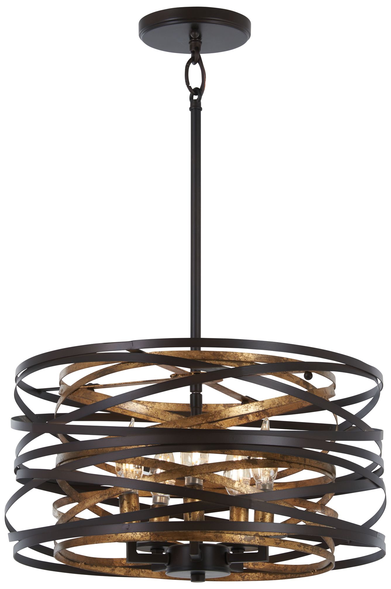 Minka-Lavery Vortic Flow 5-Light Bronze and Gold Pendant to Semi-Flush