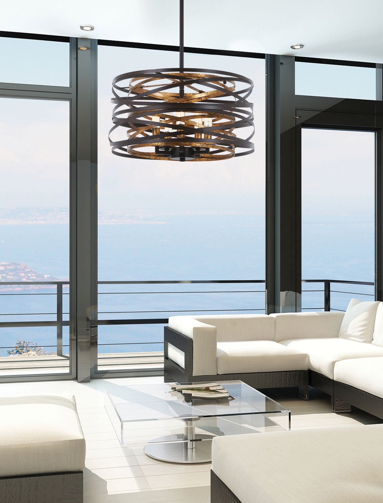 Image 4 Minka-Lavery Vortic Flow 5-Light Bronze and Gold Pendant to Semi-Flush more views
