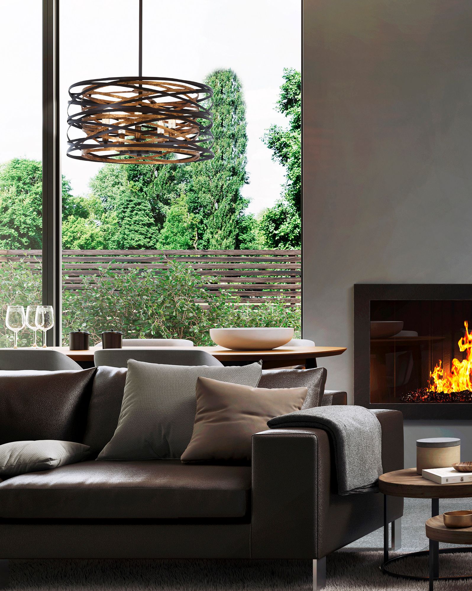 Thumbnail3 of Minka-Lavery Vortic Flow 5-Light Dark Bronze Semi-Flush to Pendant more views
