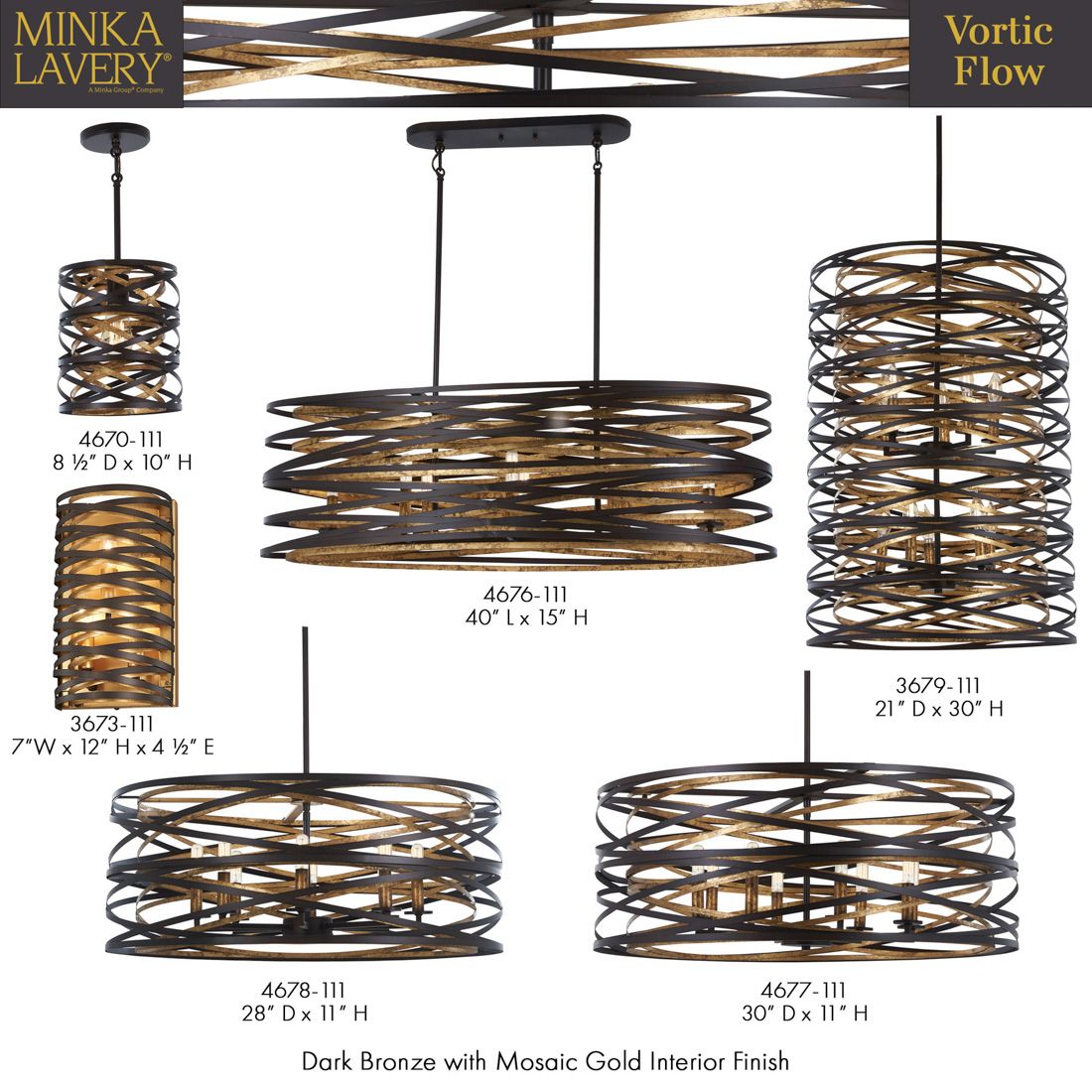 Minka-Lavery Vortic Flow 5-Light Dark Bronze Semi-Flush to Pendant