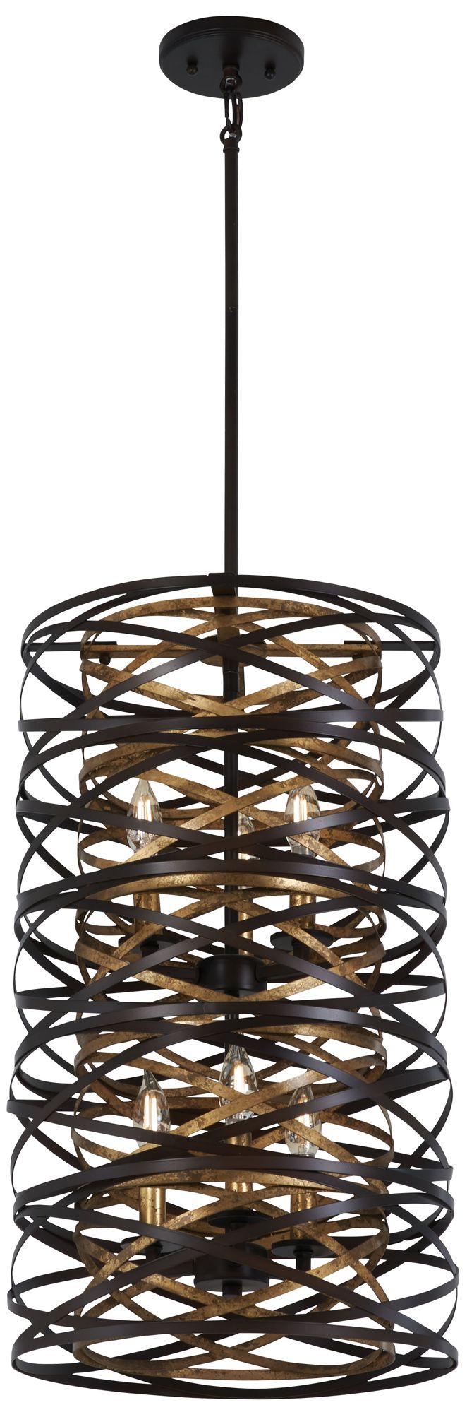 Minka-Lavery Vortic Flow 6-Light Dark Bronze with Mosaic Gold Pendant