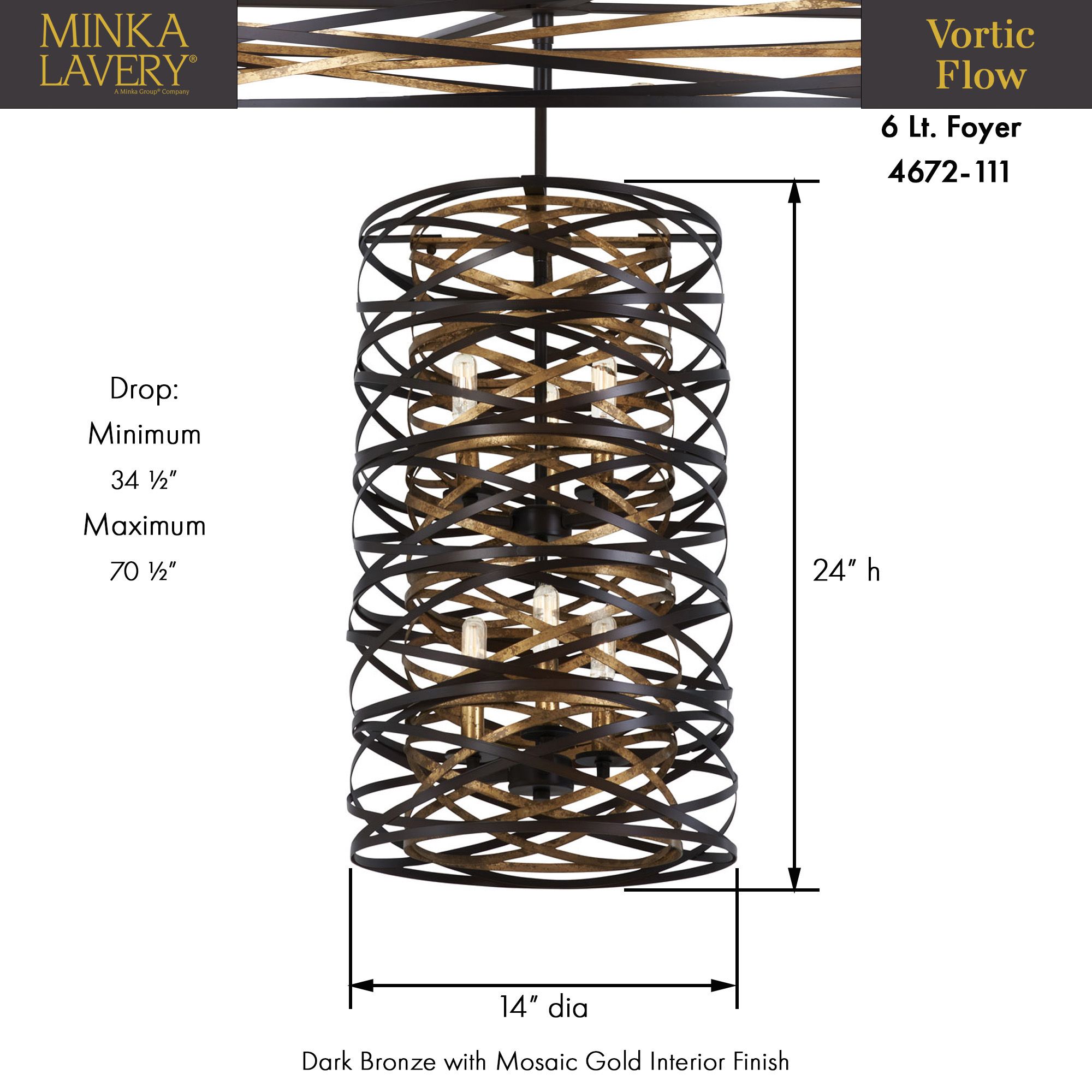 Image 5 Minka-Lavery Vortic Flow 6-Light Dark Bronze with Mosaic Gold Pendant more views