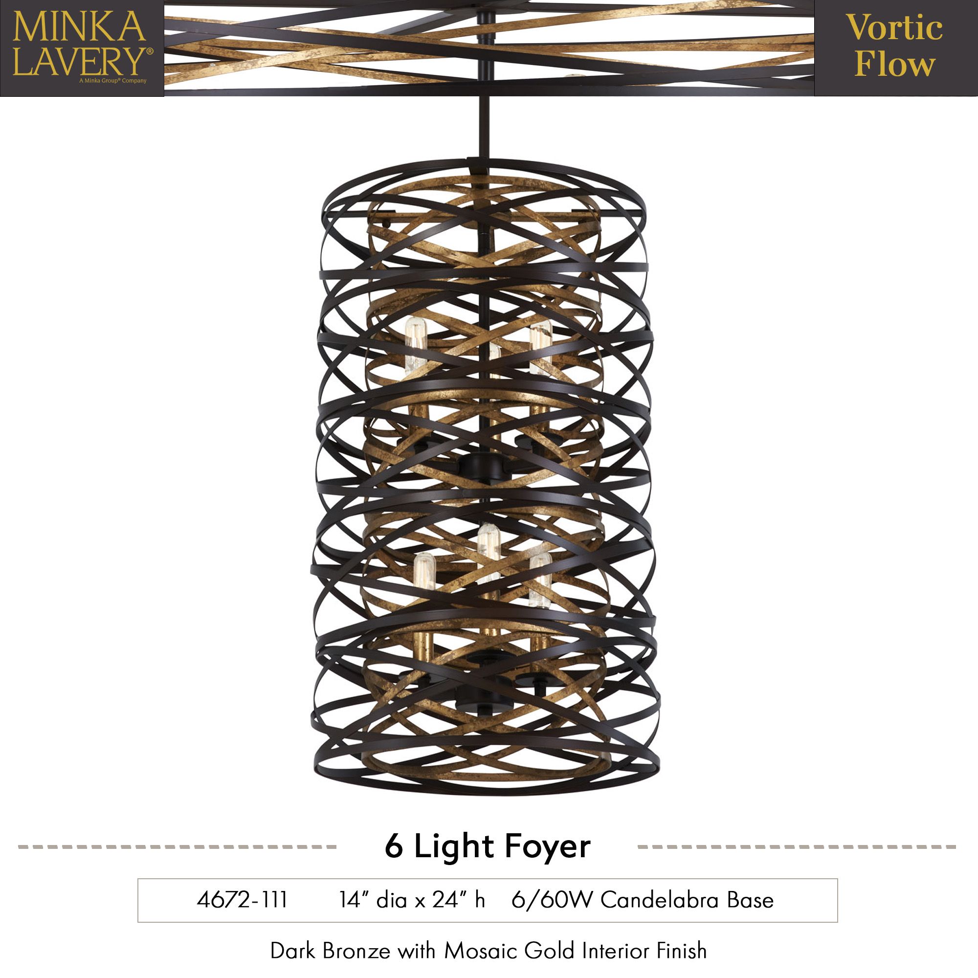 Image 6 Minka-Lavery Vortic Flow 6-Light Dark Bronze with Mosaic Gold Pendant more views