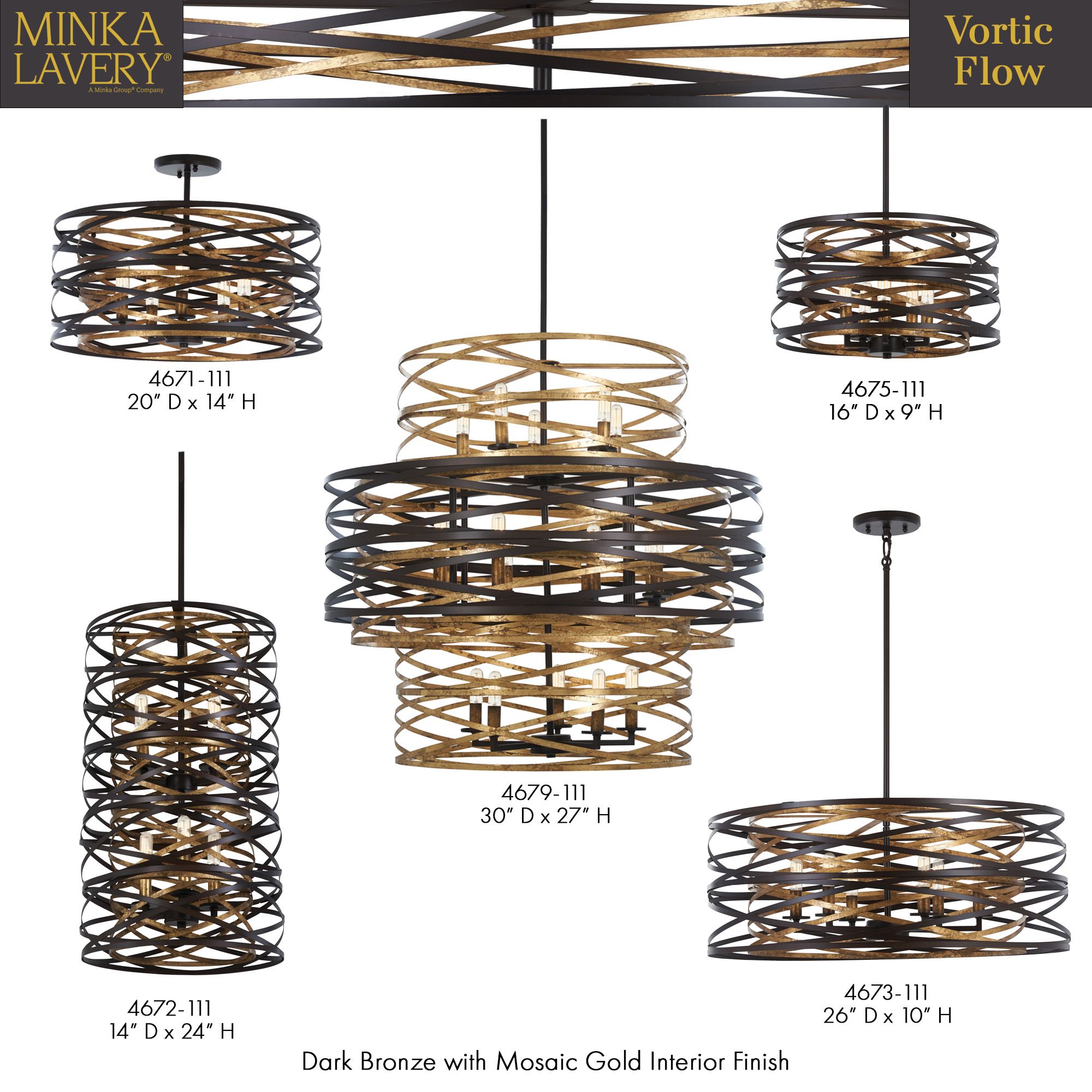 Minka-Lavery Vortic Flow 6-Light Dark Bronze with Mosaic Gold Pendant