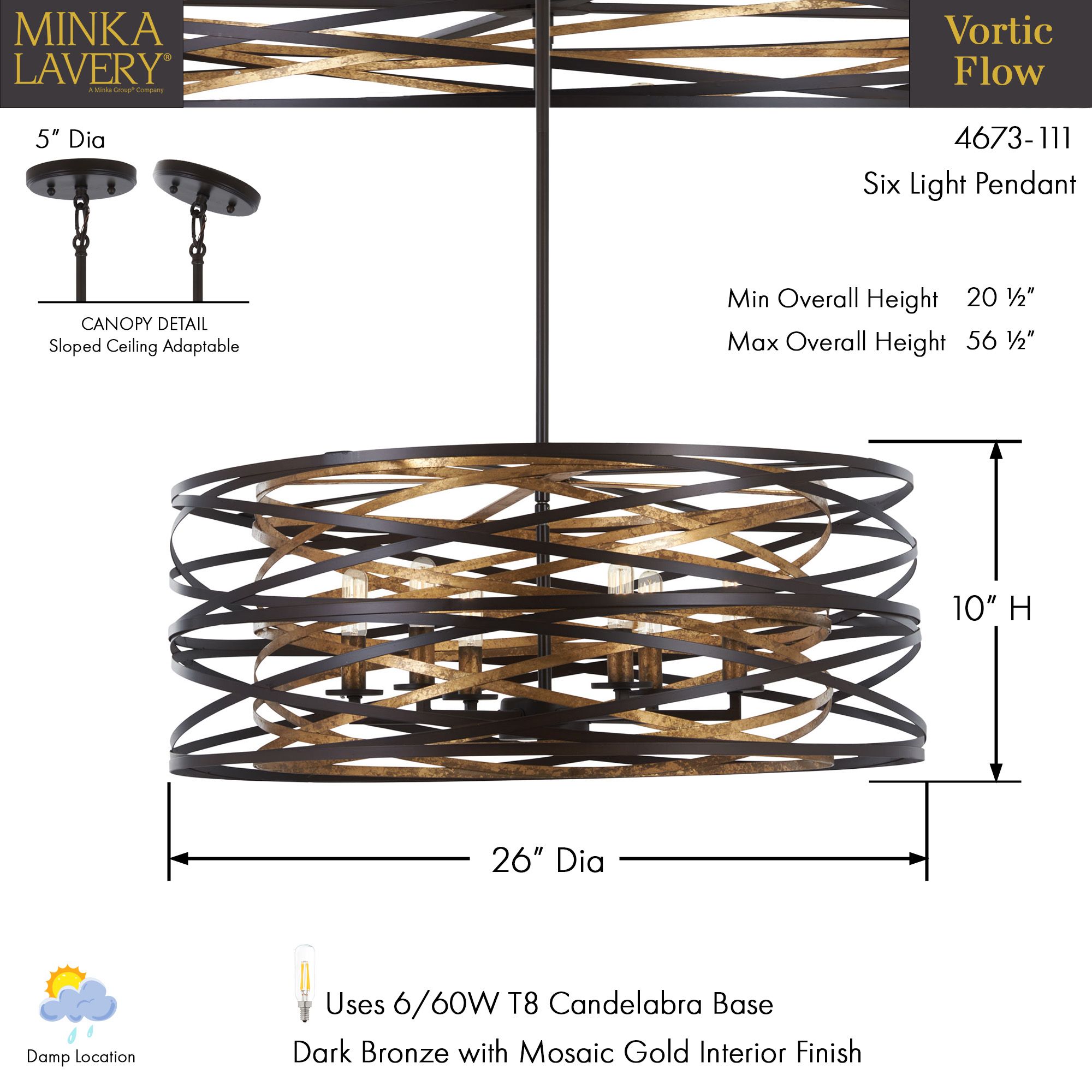 Image 4 Minka-Lavery Vortic Flow 6-Light Dark Bronze with Mosaic Gold Pendant more views