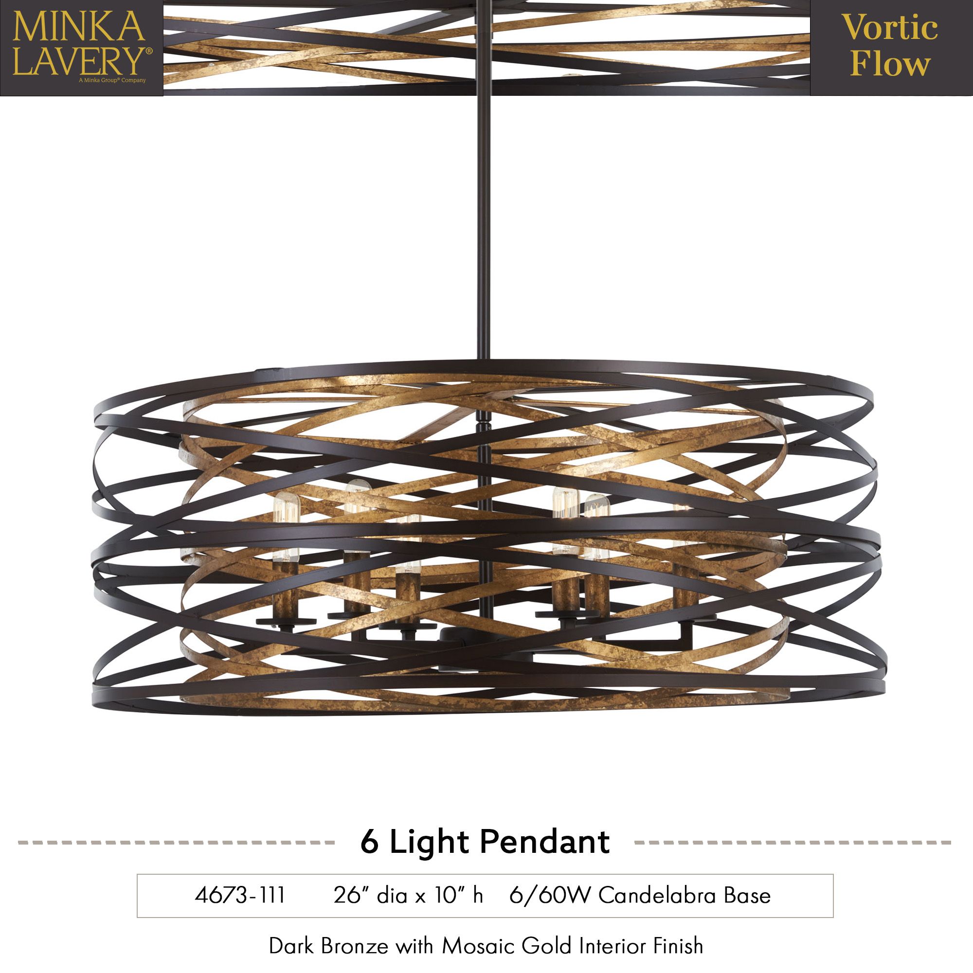Image 7 Minka-Lavery Vortic Flow 6-Light Dark Bronze with Mosaic Gold Pendant more views