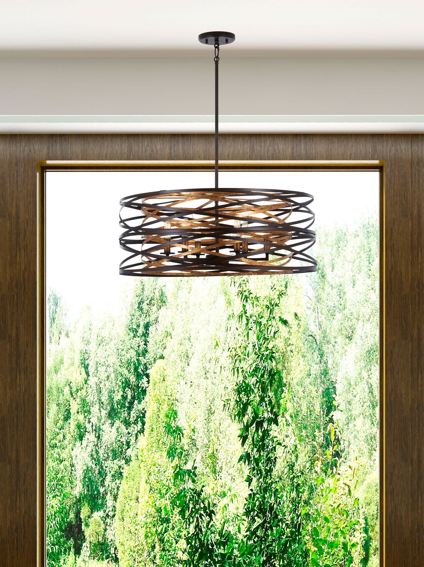 Minka-Lavery Vortic Flow 6-Light Dark Bronze with Mosaic Gold Pendant in scene