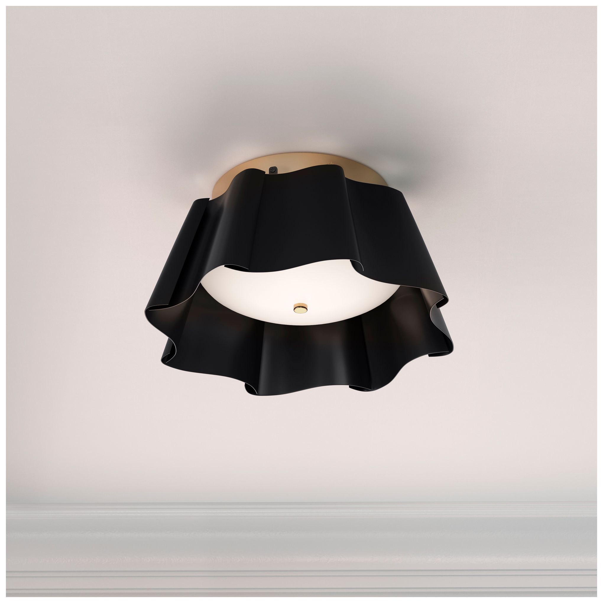 Thumbnail2 of Minka Lavery Waveform 3-Light 14-in Bronze and Brass Flush Mount with Shade more views