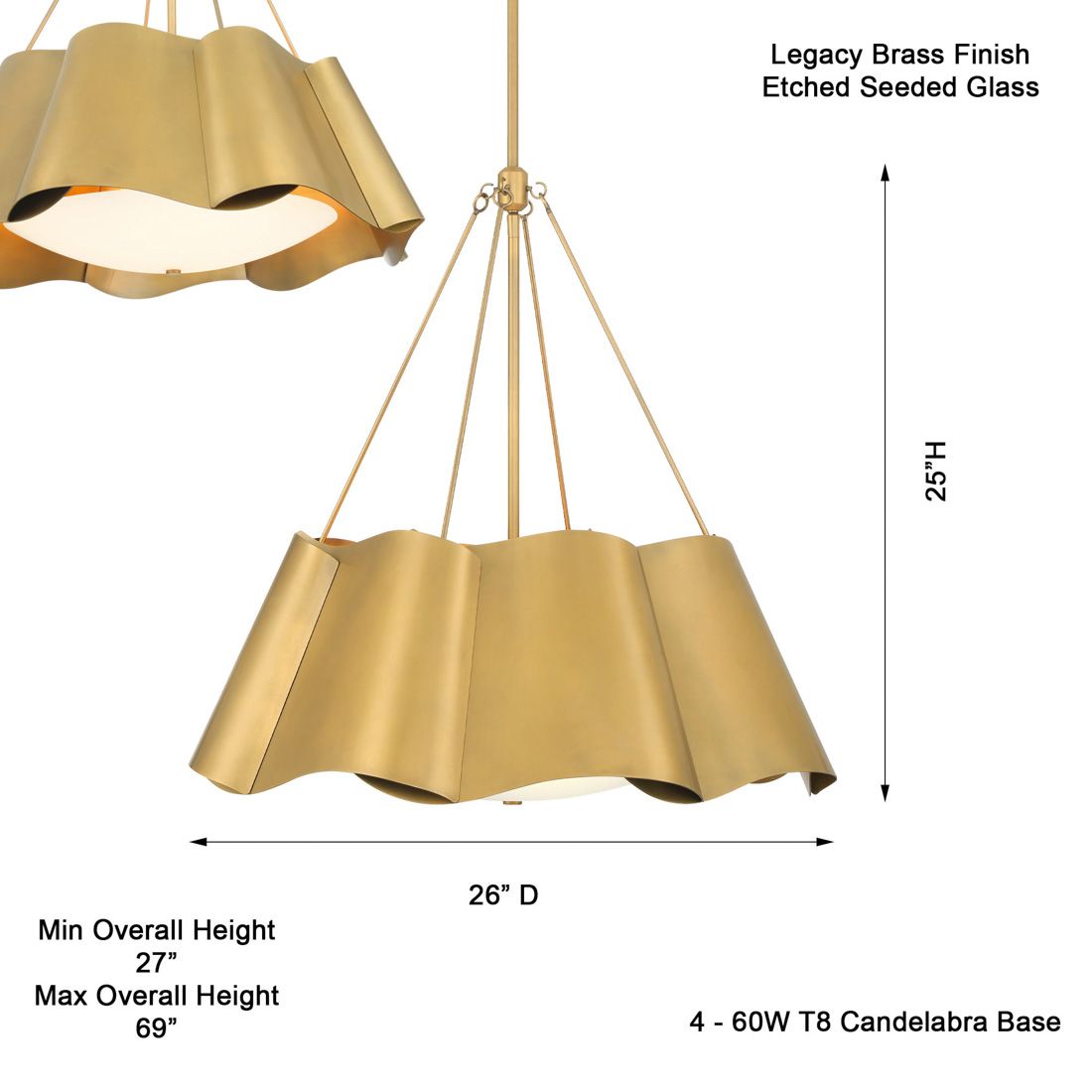 Minka-Lavery Waveform 4-Light 26-in Legacy Brass Indoor Pendant