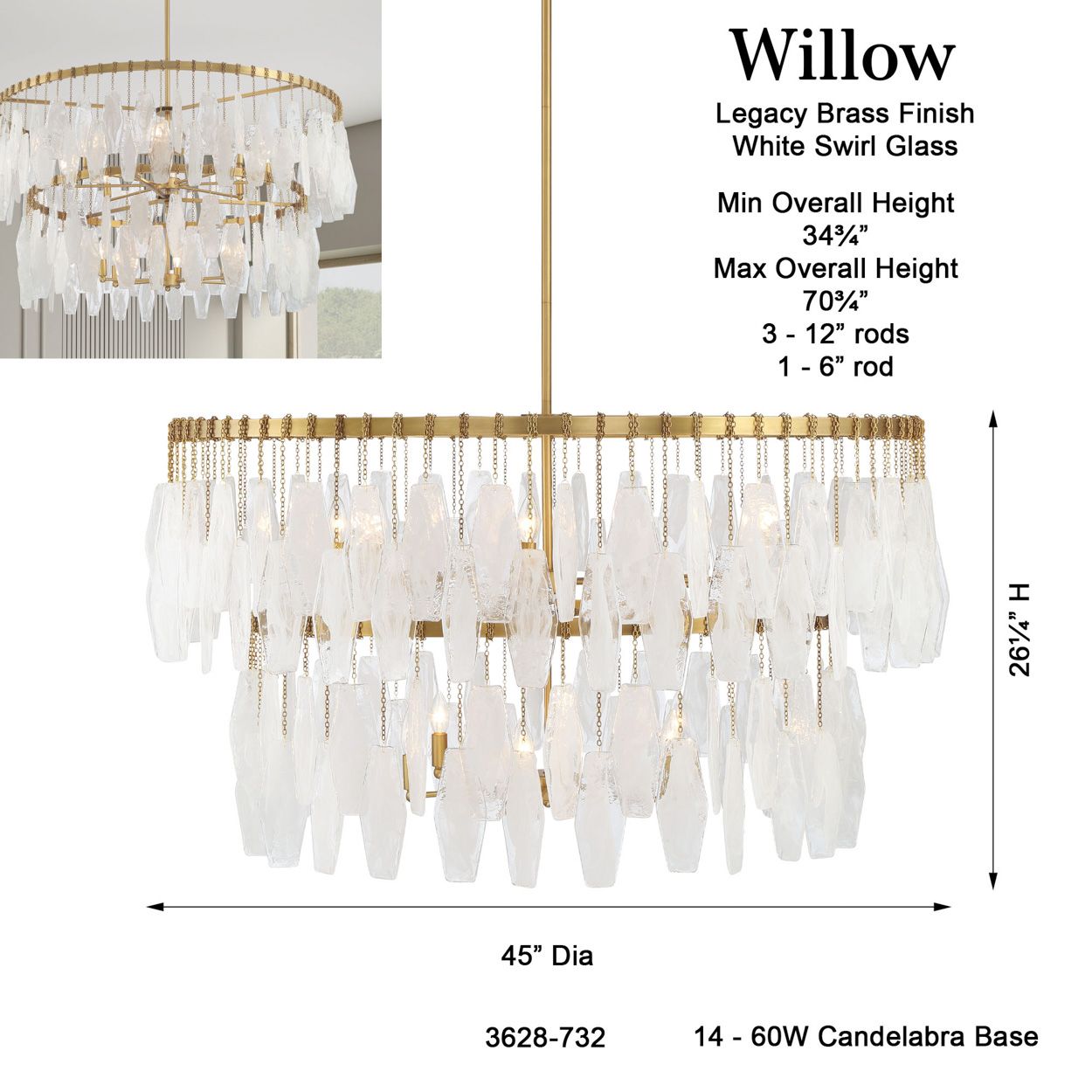 Minka-Lavery Willow 14-Light 45-in Legacy Brass Indoor Pendant
