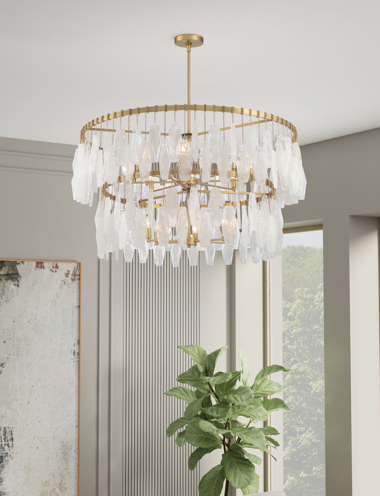 Image 4 Minka-Lavery Willow 14-Light 45-in Legacy Brass Pendant with Glass Shades more views