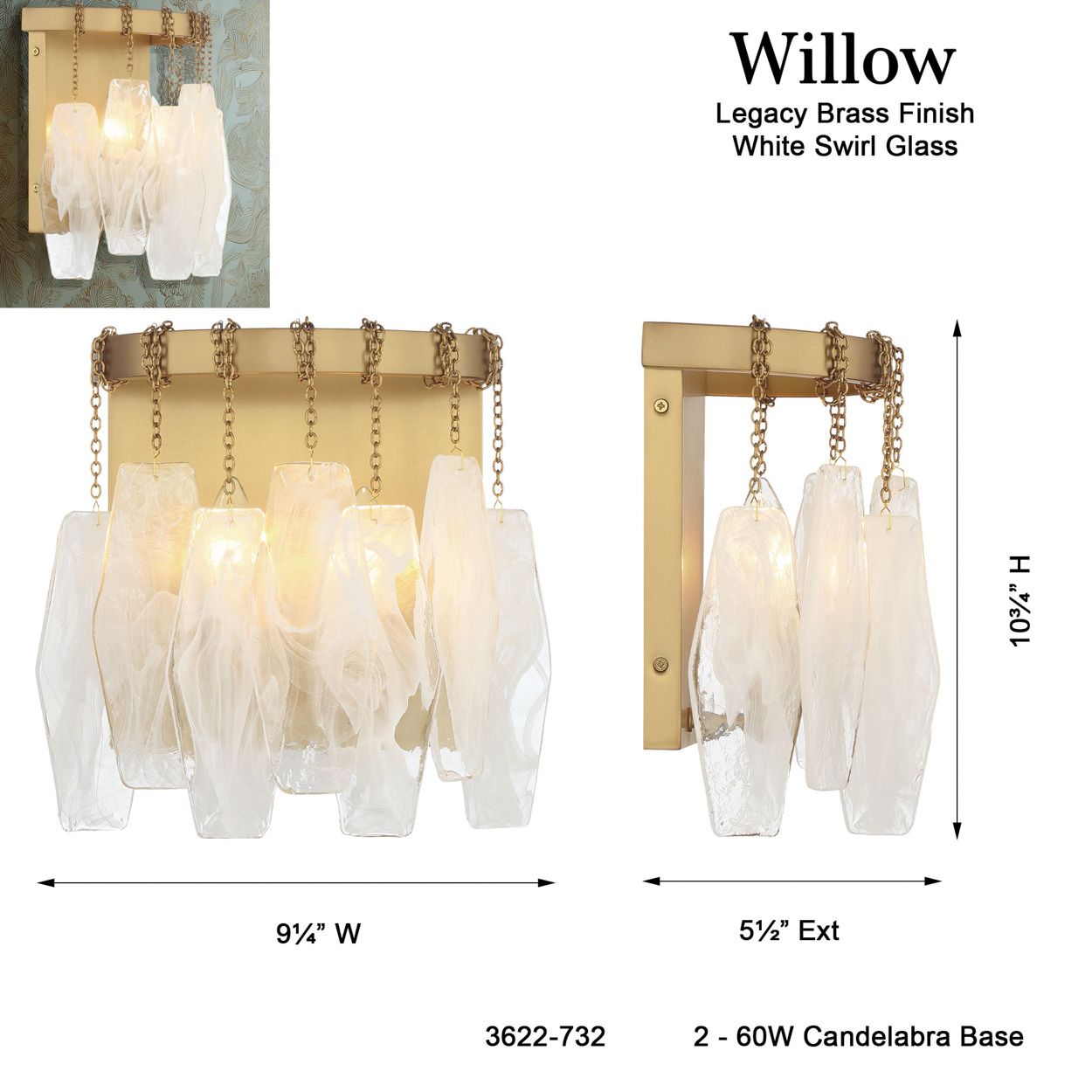 Image 7 Minka-Lavery Willow 2-Light 9.25-in Legacy Brass Indoor Wall Sconce more views