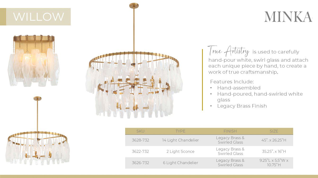 Minka-Lavery Willow 6-Light 35.25-in Legacy Brass Pendant with Glass Shade