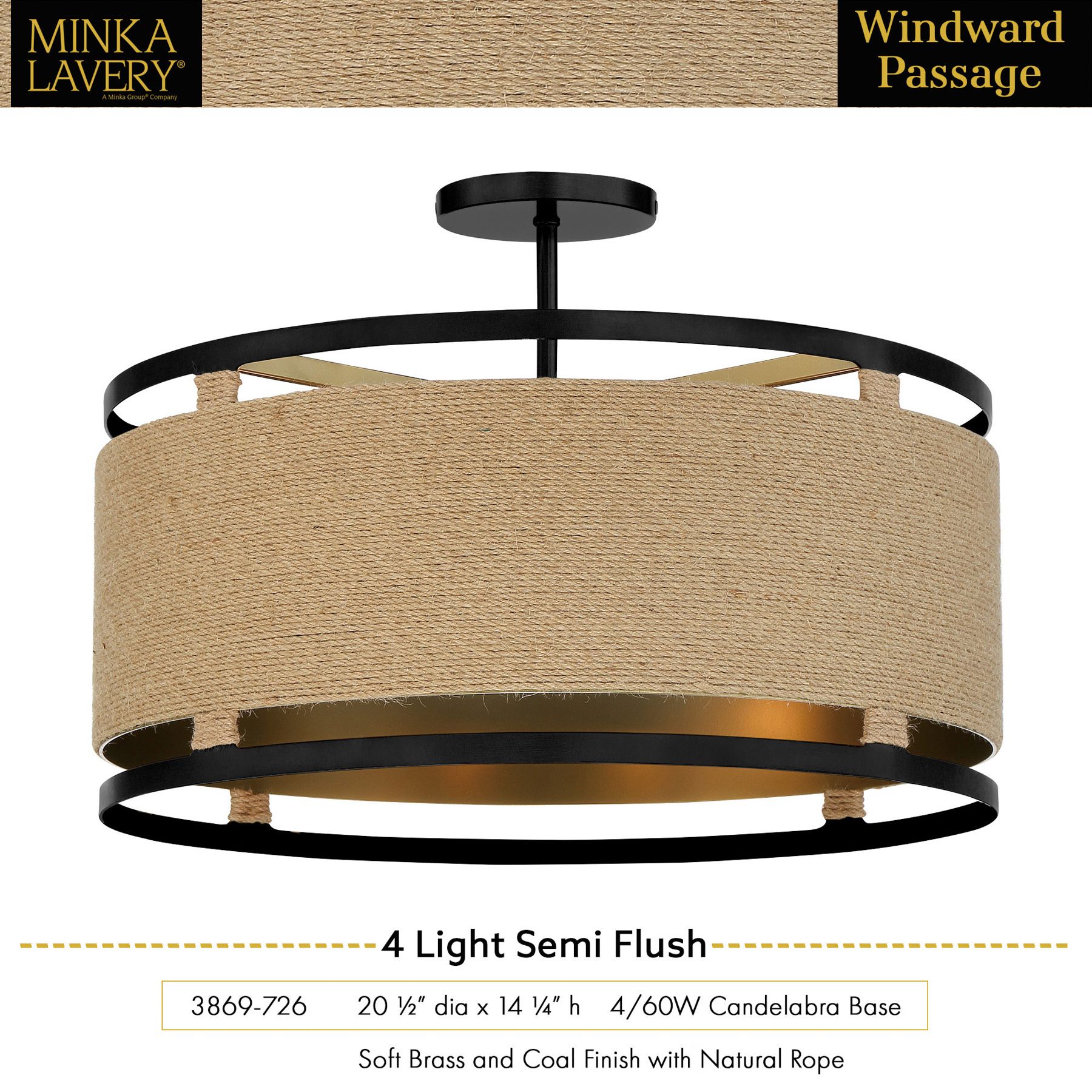 Image 3 Minka-Lavery Windward Passage 4-Light Coal and Soft Brass Semi-Flush more views