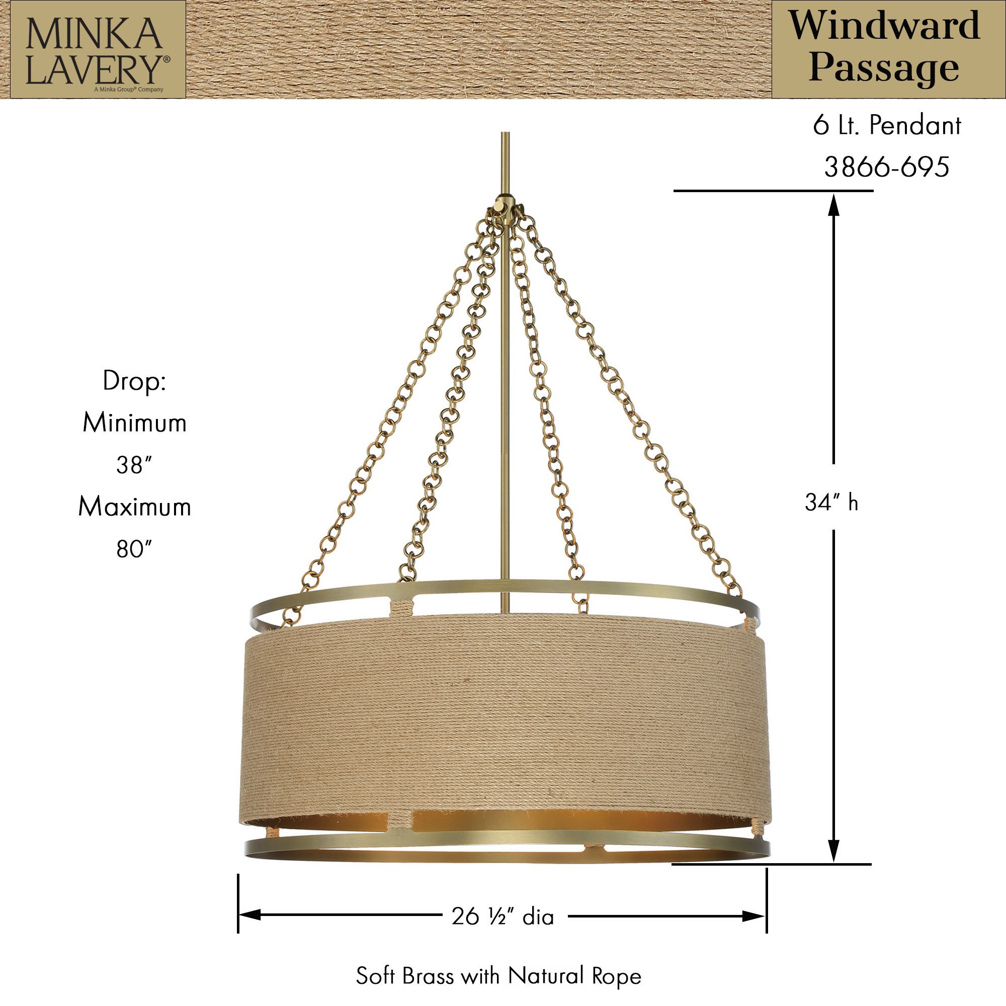 Minka-Lavery Windward Passage 6-Light Soft Brass Pendant