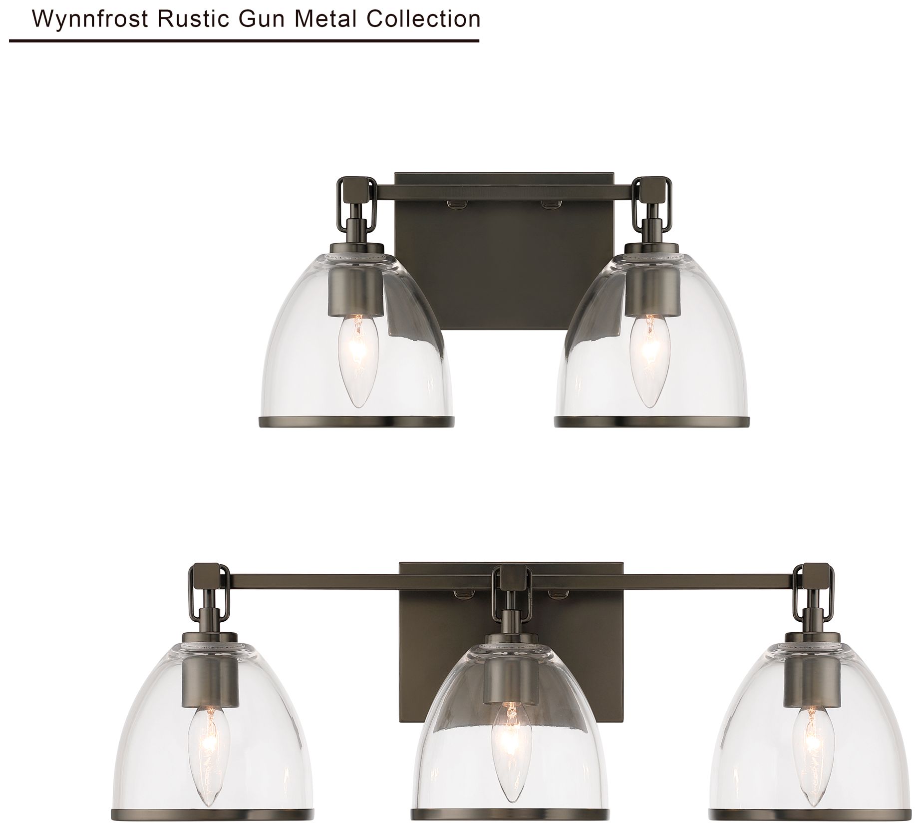 Minka-Lavery Wynnfrost 2-Light Vanity - Rustic Gun Metal with Clear Glass