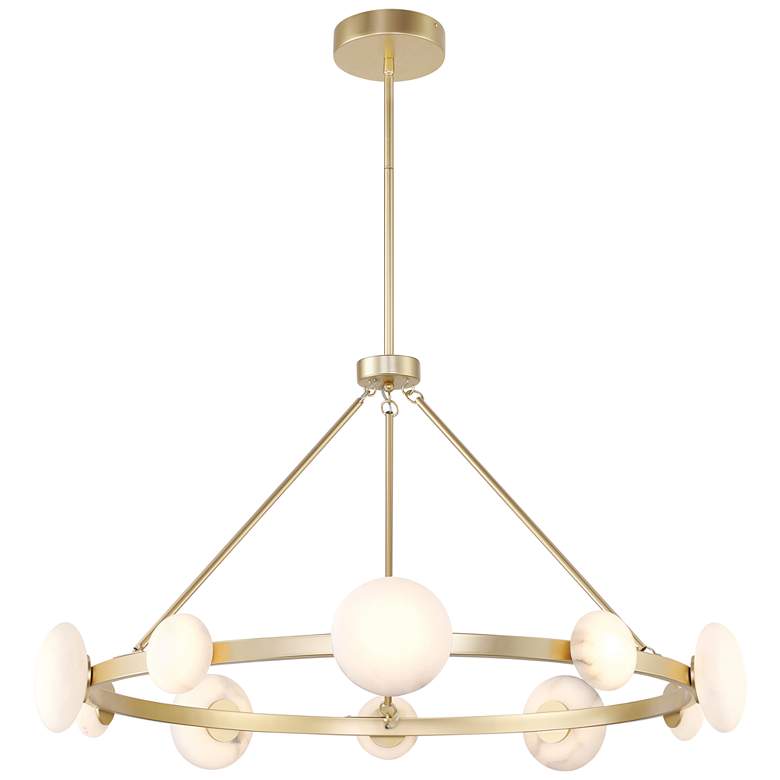 Image 1 Minka Lavery Zill 1-Light LED 42-in Gold Chandelier with Alabaster Shades