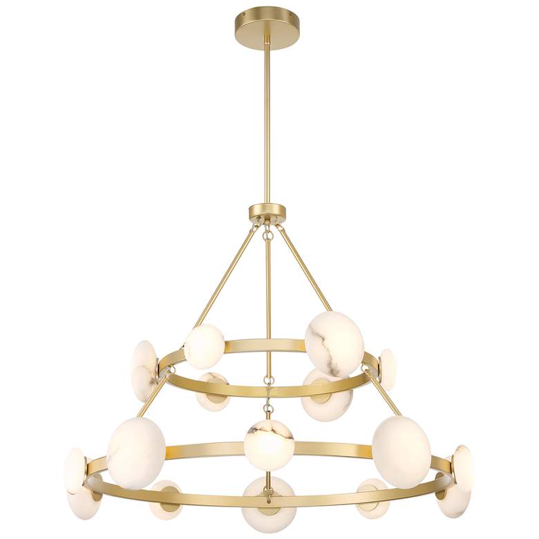 Image 2 Minka Lavery Zill 1-Light LED 42-in Gold Chandelier with Alabaster Shades
