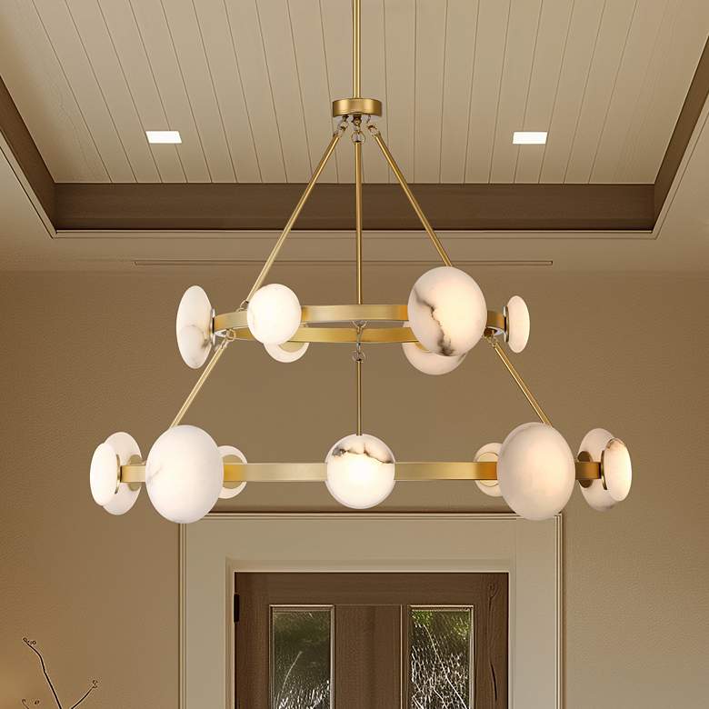 Image 1 Minka Lavery Zill 1-Light LED 42-in Gold Chandelier with Alabaster Shades