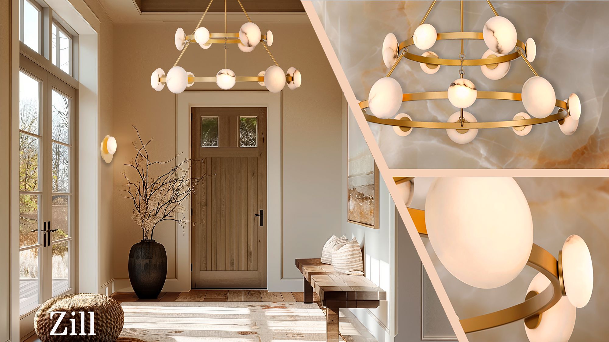 Image 7 Minka-Lavery Zill 3-Light 24-in Lily Gold Vanity Light with Alabaster Shade more views