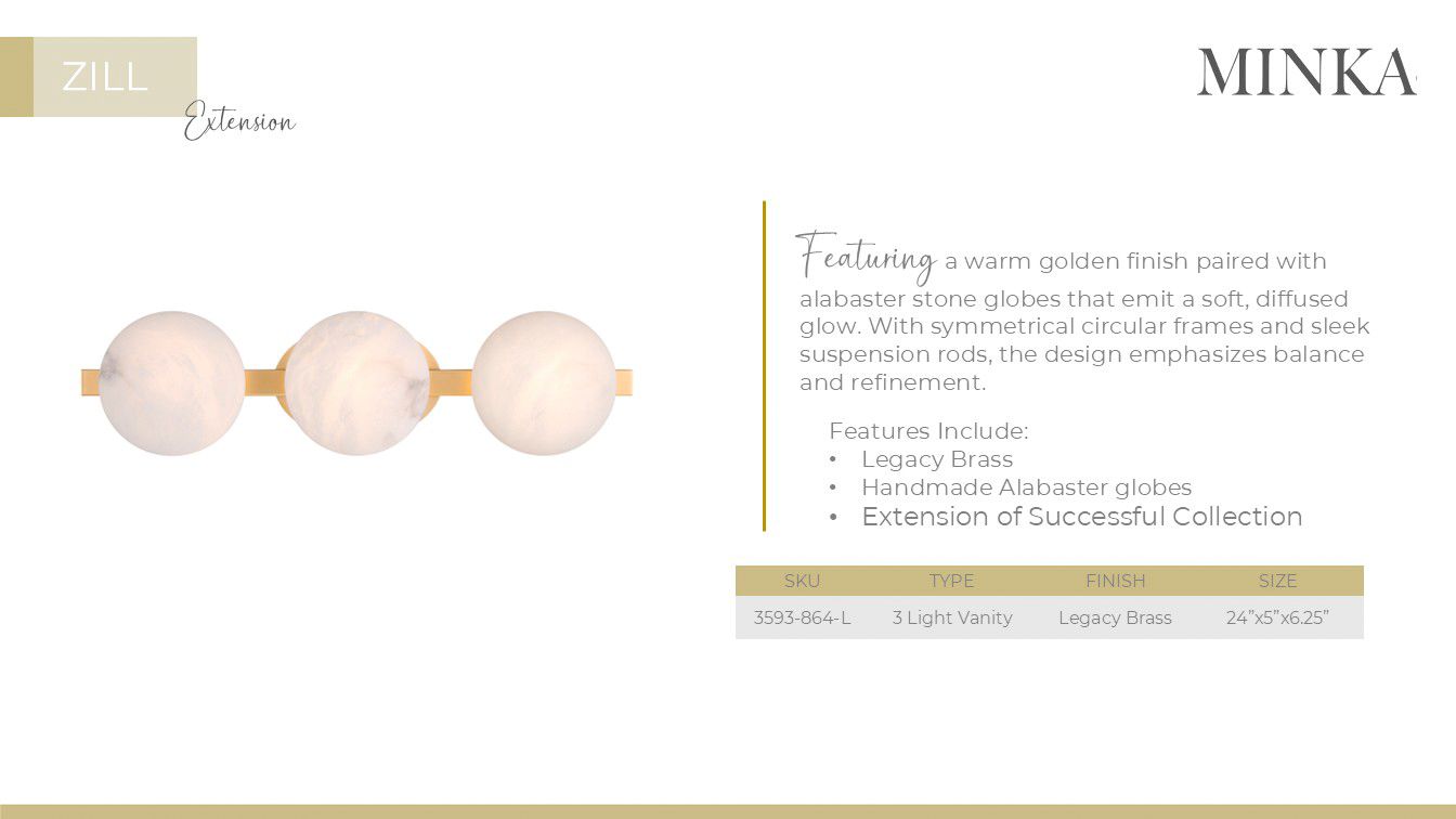 Minka-Lavery Zill 3-Light 24-in Lily Gold Vanity Light with Alabaster Shade