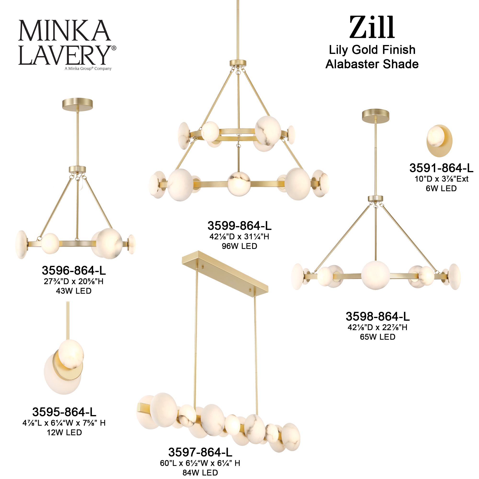 Minka-Lavery Zill 3-Light 24-in Lily Gold Vanity Light with Alabaster Shade