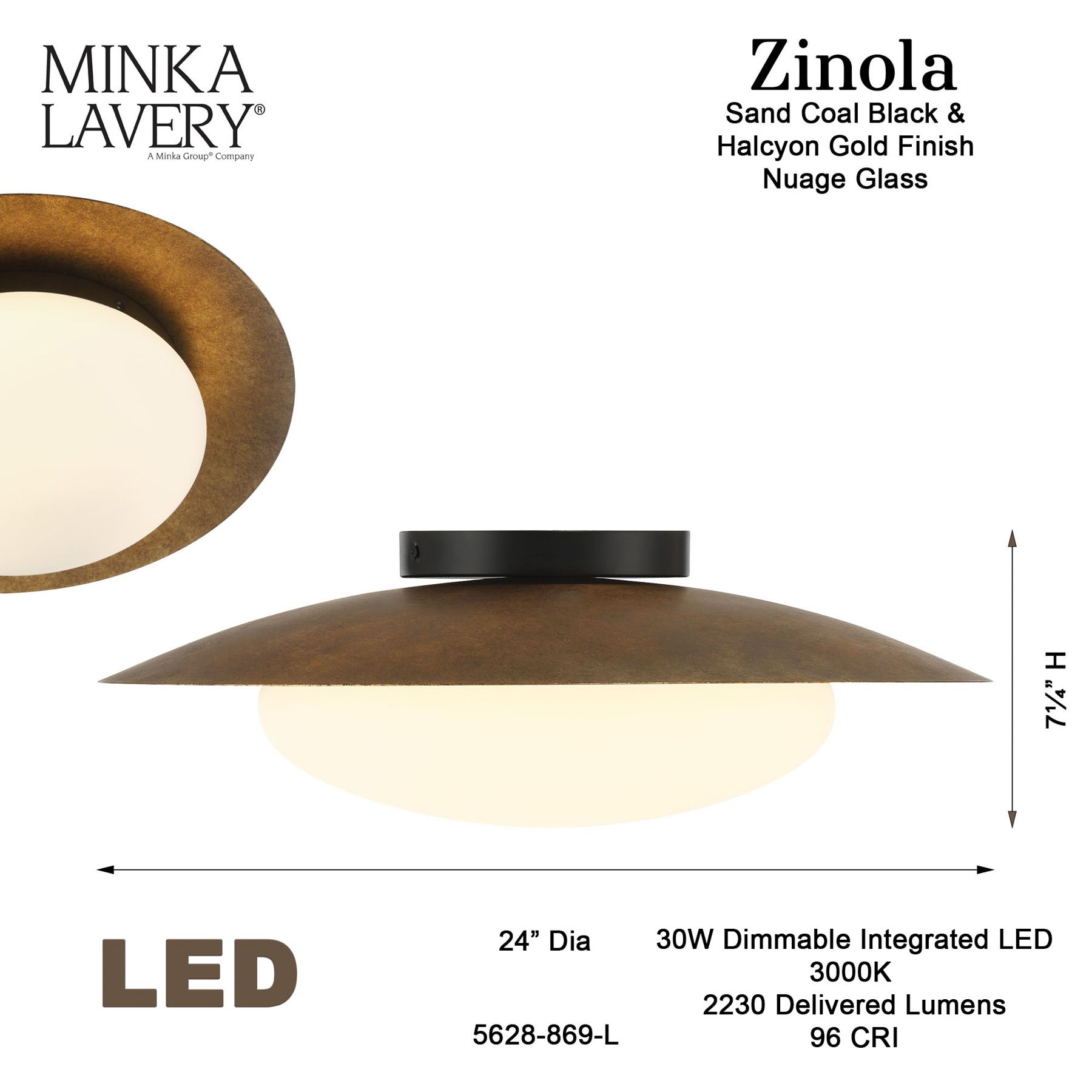 Image 7 Minka-Lavery Zinola 1-Light LED Sand Black and Halcyon Gold Flush Mount more views