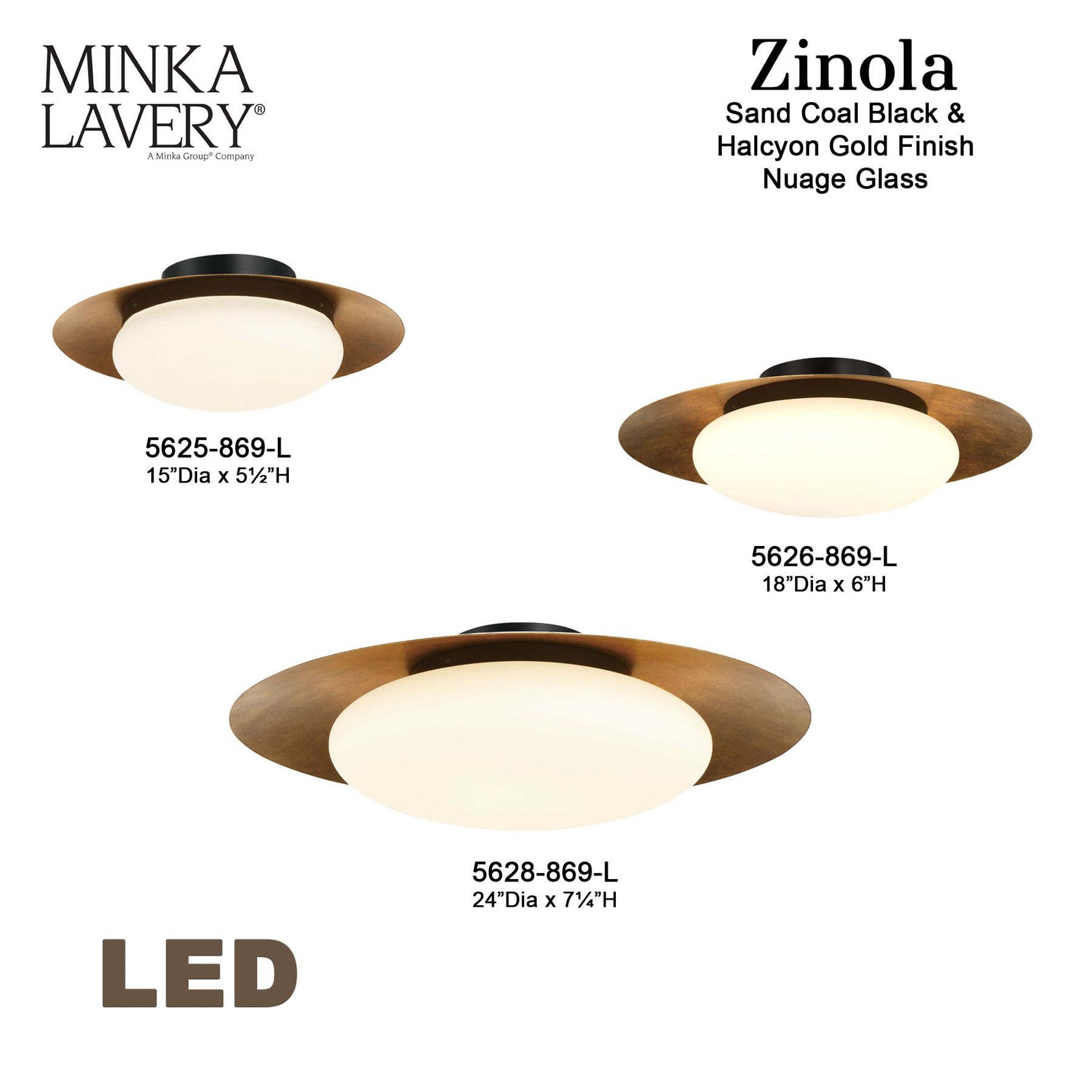 Minka-Lavery Zinola 1-Light LED Sand Black and Halcyon Gold Flush Mount