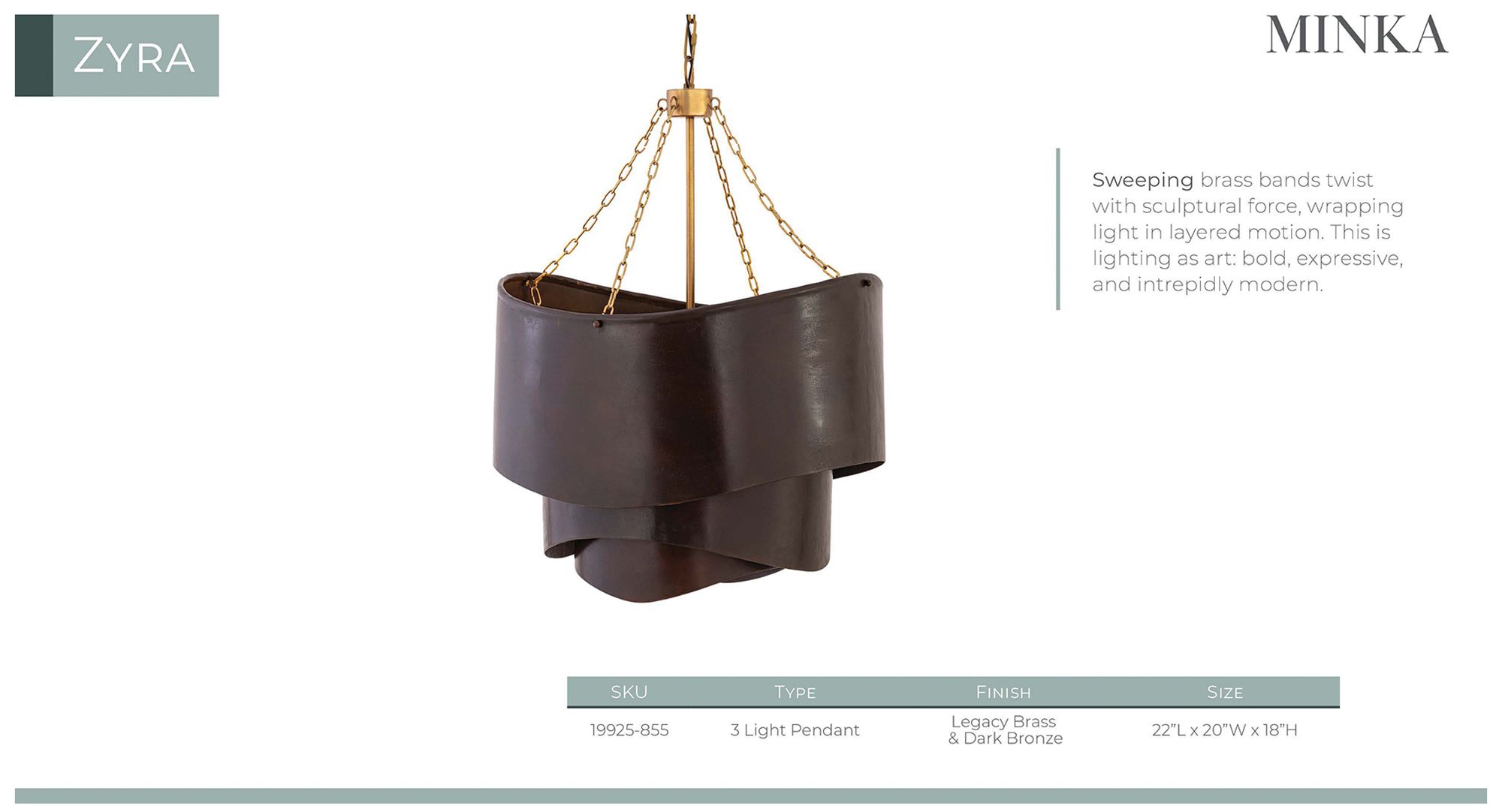 Minka Lavery Zyra 3-Light 20-in Legacy Brass and Bronze Pendant with Shade
