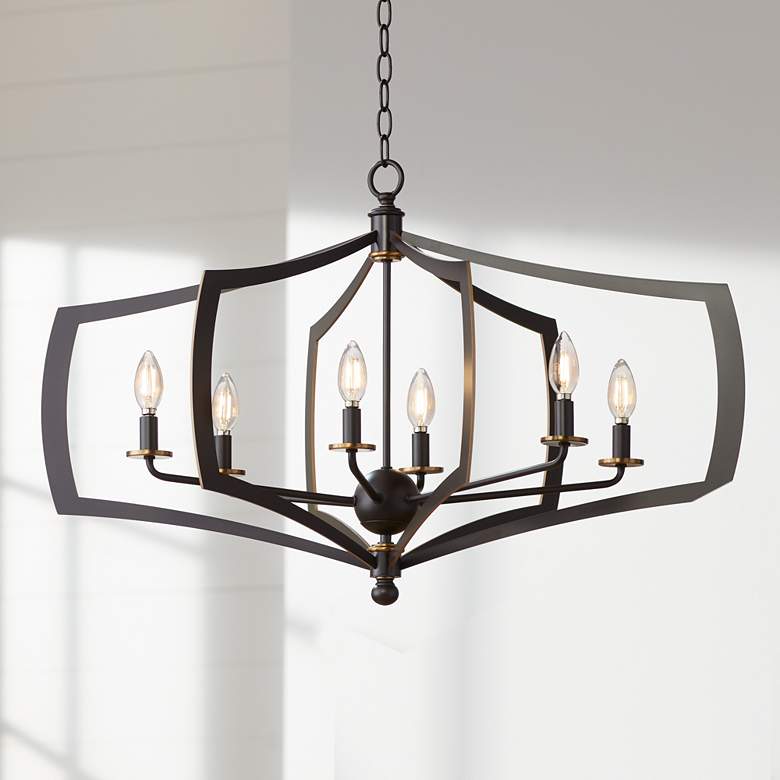 Image 1 Minka Middletown 34 inch Wide Downton Bronze 6-Light Oval Chandelier