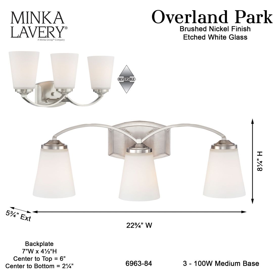 Minka Overland Park 22 3/4" Wide Brushed Nickel 3-Light Bath Light