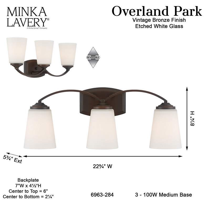 Image 7 Minka Overland Park 22 3/4" Wide Vintage Bronze 3-Light Bath Light more views