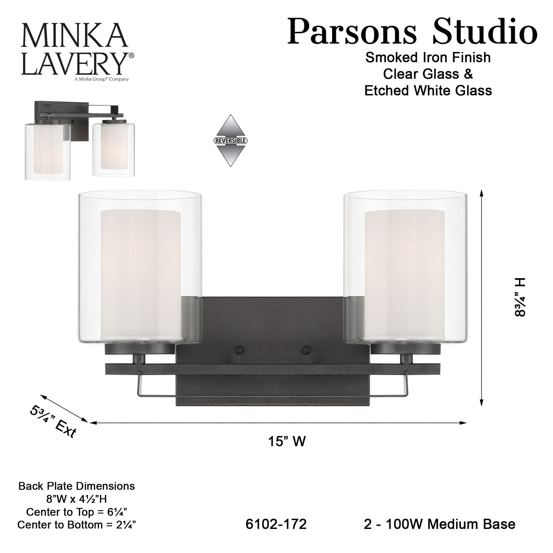 Minka Parsons Studio 15"W Smoked Iron 2-Light Bath Light