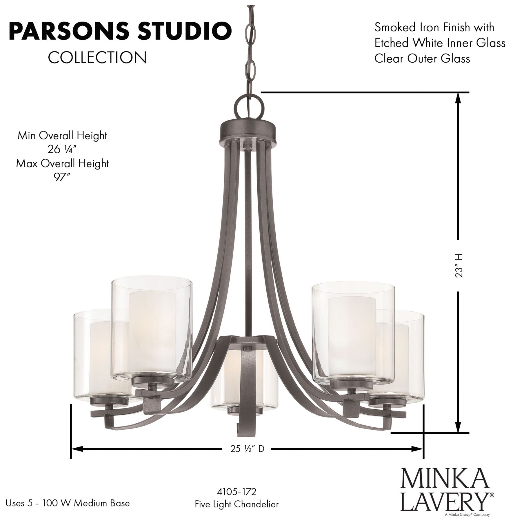 Image 7 Minka Parsons Studio 25 1/2" Wide Smoked Iron 5-Light Chandelier more views