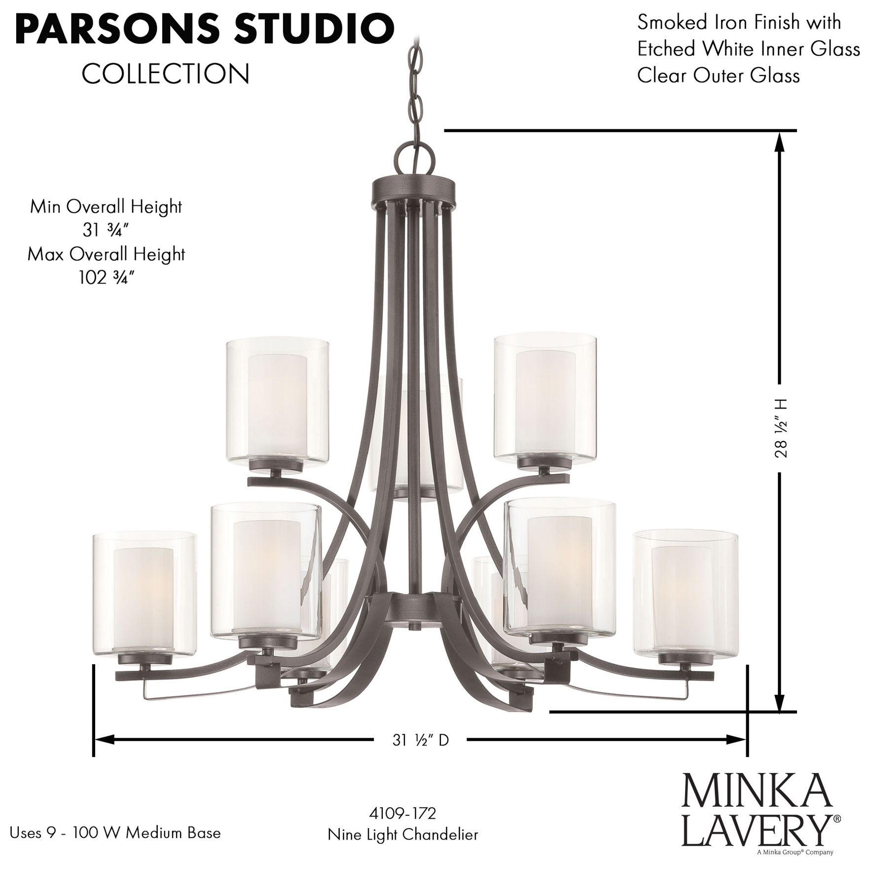 Minka Parsons Studio 31 1/2" Wide Smoked Iron 9-Light Chandelier