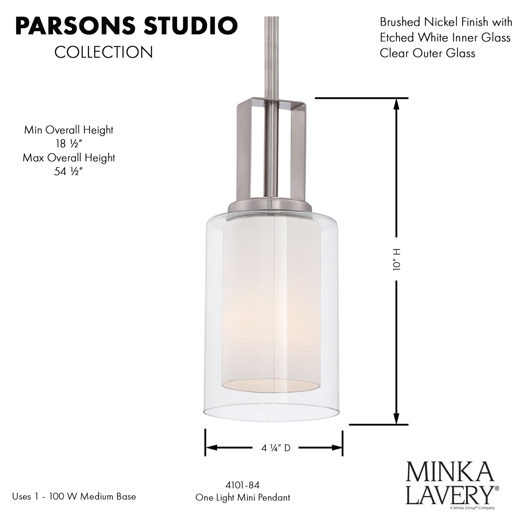Minka Parsons Studio 4 1/4" Wide Brushed Nickel and Glass Mini Pendant